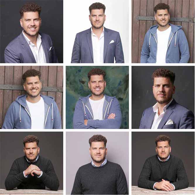 Bewerbungsfoto Collage Mann in verschiedenen Outfits